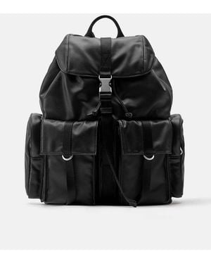 Pull&Bear Multi-pocket Suede Backpack - Black