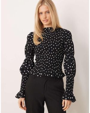 Y.A.S Long Sleeve High Neck Smock Top - Black