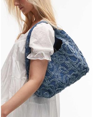 & Other Stories Flower Embossed Small Denim Tote - Blue