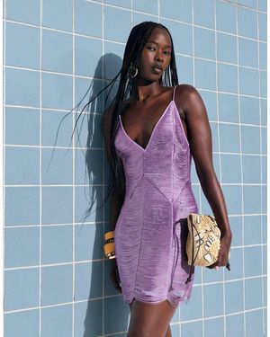 ASOS Panelled V Neck Cami Fringe Mini Dress - Purple