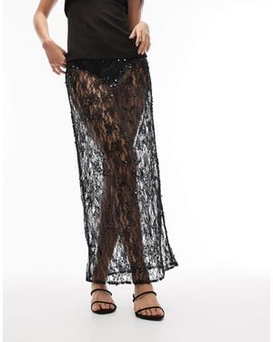 ASOS Delicate Lace Scatter Sequin Maxi Skirt - Black