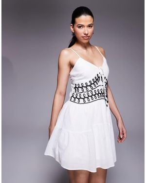 River Island Embroidered Detail Mini Dress - White