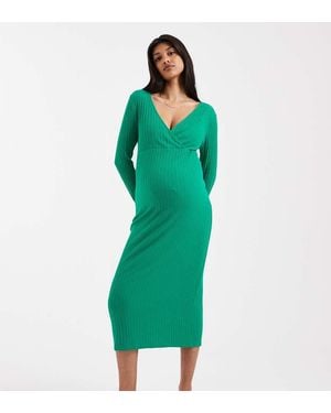 Mama.licious Mamalicious Maternity Nursing Wrap Long Sleeve Ribbed Midi Dress - Green