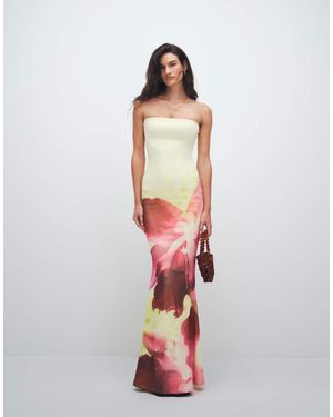 Murci Maxi Bandeau-Jurk Van Mesh Met Fishtail En Bloemenprint - Wit