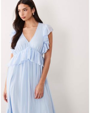 Y.A.S Frill Detail Chiffon Maxi Dress - Blue
