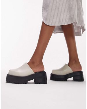 TOPSHOP Luna Premium Leather Chunky Clog Mule - Grey