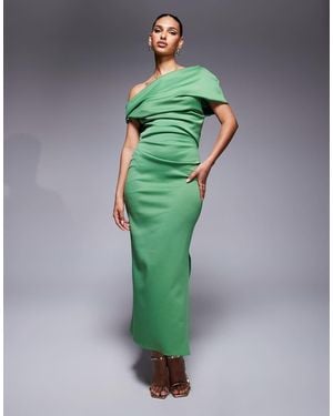 ASOS Structured Midi Dress With Fallen Shoulder - Green