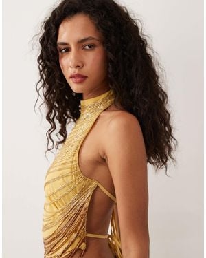 ASOS Neckholder-top mit offenem rücken, drapierung und perlenbesatz - Mettallic