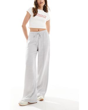 Stradivarius Linen Look Pull On Crinkle Trousers - White