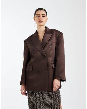 ASOS Oversized Double Breasted Satin Blazer - Brown