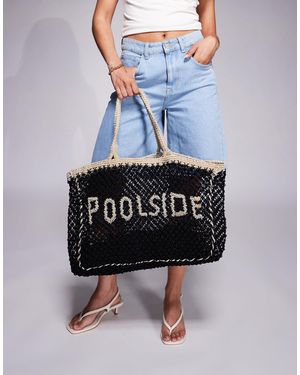 River Island Poolside Crochet Beach Bag - Blue