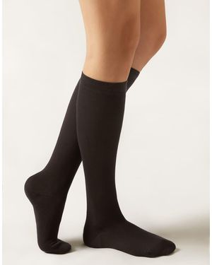 Calzedonia Long Satin Cotton Socks - Black