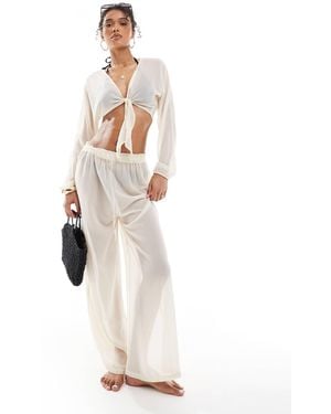 ONLY Tie Front Top And Pants Beach Set - White