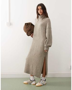 Weekday Turtle Neck Knitted Maxi Jumper Dress - Natural