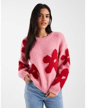 ONLY Flowers Details Knitted Jumper - Red