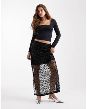 Object Midirok Met Bloemenversiering En Lovertjes - Zwart