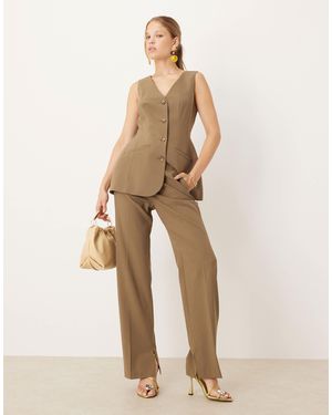 ASOS Tailored Slim Straight Pants With Split - Natural