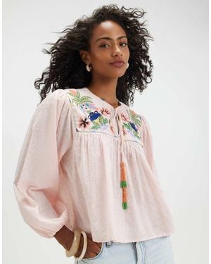 River Island Tropical Embroidered Smock Blouse - Pink