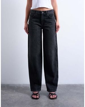 TOPSHOP Jeans Comodi A Vita Bassa Slavato Con Dettaglio Raccolto - Blu