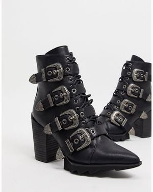 LAMODA Don't Even Heeled Buckle Boots - Black