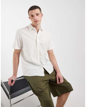 Blend Camisa Blanca De Corte Estándar De Algodón Y Lino-Blanco
