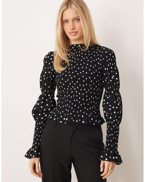 Y.A.S Long Sleeve High Neck Smock Top - Black