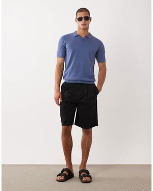 Threadbare Knit Short Sleeve Polo Shirt - Blue