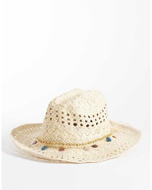 River Island Straw Hat With Coin Detail - Natural