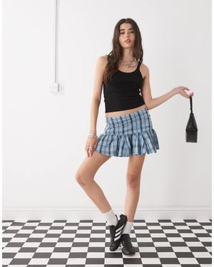 Collusion Dropped Waist Check Mini Skirt - Blue