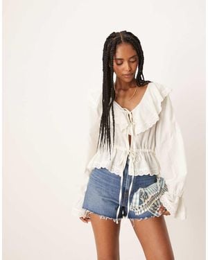 ASOS Katoenen Babydoll Camitop Met Kanten Randje - Naturel