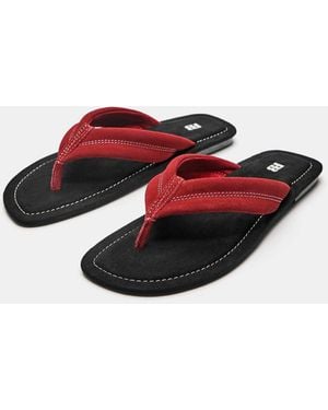 Pull&Bear Sandales plates en cuir - Rouge