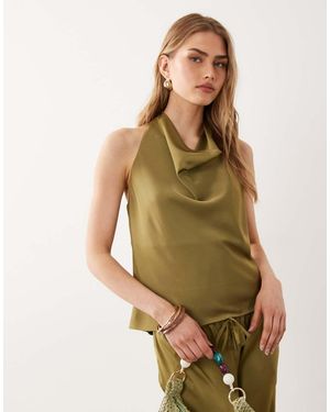 River Island Satin Halterneck Top - Green