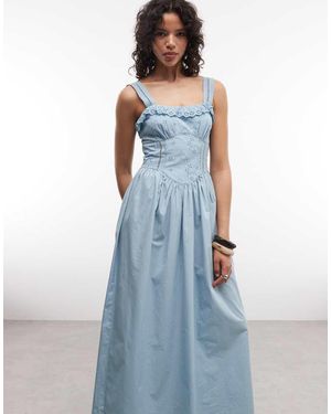 Reclaimed Vintage Maxi Summer Dress With Broderie Seam And Bust Detail - Blue