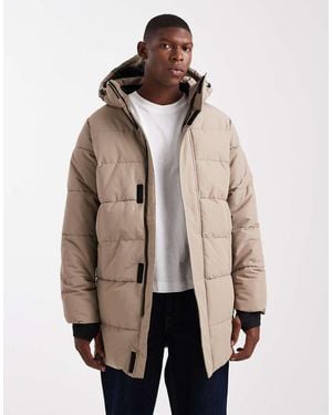Only & Sons Waterproof Longline Puffer Coat With Hood - Natural