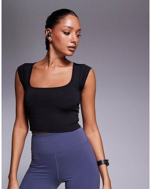 4505 Active Square Neck Cap Sleeve Top - Blue