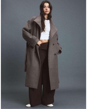 Stradivarius Long High Neck Soft-Touch Coat - Grey