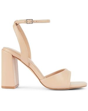 SEQWL Heeled Dress Sandals With Ankle Strap And High Block Heel - White