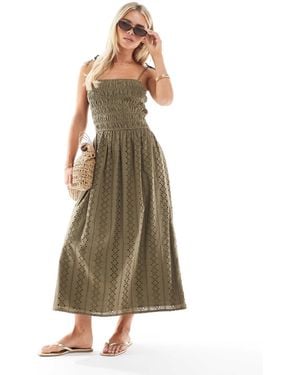 Miss Selfridge Strappy Broderie Maxi Dress - Green