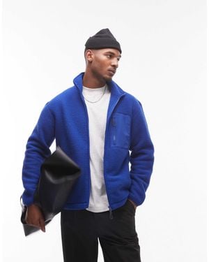 ARKET Fleece Pile Jacket With Zip Front Pocket - Blue