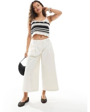 ASOS Petite Clean Cotton Cropped Wide Leg Pants With Seam Detail - White