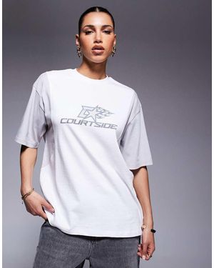 Courtside Motif Detail Raglan Top - Grey