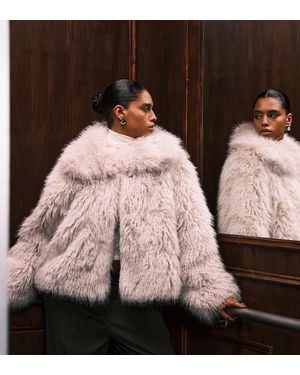 ASOS Asos Design Curve Cropped Faux Fur Jacket - White