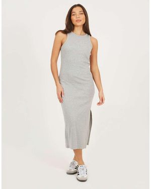 Brave Soul Crew Neck Bodycon Midi Dress With Slit Detail - White