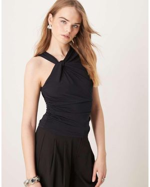 Abercrombie & Fitch Drape Twist Front Asymmetric Top - Black