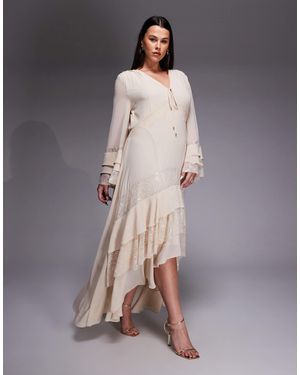 Tfnc Plus Long Sleeve Frilly Chiffon And Lace Maxi Dress - White