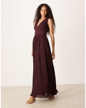 Six Stories Pleated Plunge Maxi Dress - Purple
