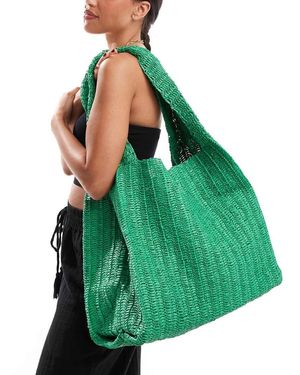 Mango Bolso Holgado De Rafia De - Verde