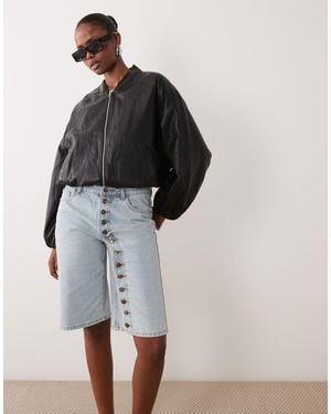 Lioness Penny Exclusive Asymmetric Button Detail Relaxed Leg Jorts - Blue
