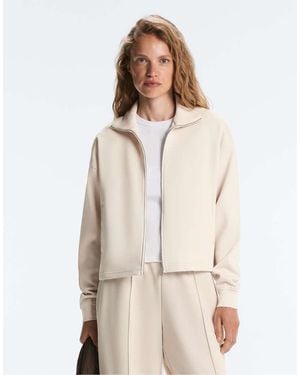 Oysho High Collar Pique Jacket With Cotton - Natural