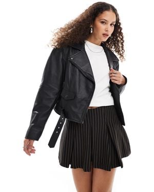 Urbancode – klassische bikerjacke aus leder - Schwarz